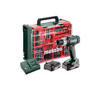 Metabo Juego de taladradoras percutoras a batería, 450-1800 rpm, portabrocas de cierre rápido, luz de trabajo LED, clip para cinturón con alojamiento