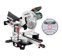 metabo KGS 254 M Sierra de Inglete, Corte a Tracción y Precisión LED, 254 | Incluye 2 hojas de carburo, bolsa para virutas, 1450 W de potencia y cable de 2 m para cortes precisos en madera