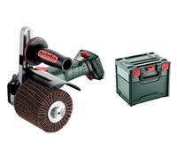 metabo Máquina satinadora con batería SVB 18 LTX BL 200-18 V, CAS, 200 mm de diámetro del cuerpo de lijado, motor sin escobillas, velocidad variable, trabajo en metal, satinado, lijado, pulido
