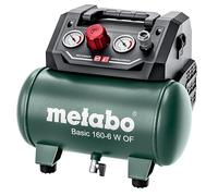 METABO MÁQUINAS Basic 160-6 W OF, Negro. | Compresor de pistón sin aceite, 8 bar, mango plegable, incluye acoplamiento rápido universal, ideal para grapar e inflar