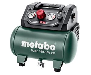 METABO MÁQUINAS Basic 160-6 W OF, Negro. | Compresor de pistón sin aceite, 8 bar, mango plegable, incluye acoplamiento rápido universal, ideal para grapar e inflar