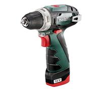 metabo PowerMaxx BS Basic taladro atornillador a batería - 12 V, compacto y ligero, con portapuntas magnético, luz LED, clip para cinturón, indicador de carga - ideal para taladrar y atornillar