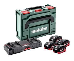 metabo Set Básico con 4 Baterías LiHD 5,5 Ah y Cargador Rápido ASC 145 Duo | Compatible con herramientas de 18V y sistema CAS, incluye 4x baterías de alto rendimiento y maletín metaBOX 145 L