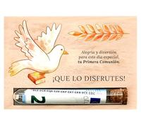 METACREART Tarjeta Regalo de Madera con Tubo para Dinero, notas, vales, cupones, sopresas - Regalos Primera Comunión Niño y Niña. Regalo original, 9 años, 10 años, felicitación comunión