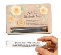 METACREART Tarjeta regalo en madera para 50 aniversario - Detalle con tubo sorpresa para mensajes, vales o recuerdos - Regalos para bodas de oro originales y personalizados
