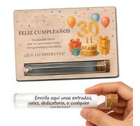 METACREART Tarjeta regalo sorpresa, 30 cumpleaños mujer, 30 cumpleaños hombre, Regalo original en madera con tubo para sorprender con dinero, vales, entradas o mensajes