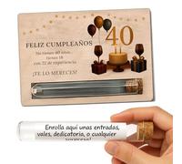 METACREART Tarjeta regalo sorpresa - 40 cumpleaños hombre, 40 cumpleaños mujer - Regalo original en madera con tubo para sorprender con vales, entradas o mensajes