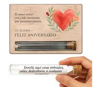 METACREART Vales para parejas, regalo aniversario original - Tarjeta regalo en madera con tubo para sorpresas originales - Regalo aniversario pareja - Sorpresas con mensaje personalizado