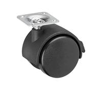 Metafranc Rodillo doble de 50 mm de diámetro, con bloqueo, placa de 38 x 38 mm, rueda de plástico, superficie de rodadura dura, cojinete deslizante, capacidad de carga de 35 kg, rodillo de transporte,