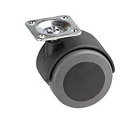 Metafranc Rodillo doble de 50 mm de diámetro, placa de 38 x 38 mm, rueda de TPR, superficie de rodadura suave, cojinete deslizante, capacidad de carga de 50 kg, rollo de transporte, para muebles,