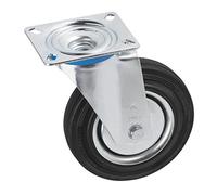Metafranc Rueda giratoria de 125 mm de diámetro, placa de 104 x 80 mm, rueda de goma maciza, superficie de rodadura suave, rodamiento de rodillos, capacidad de carga de 100 kg, ruedas de transporte, ruedas para muebles y cargas pesadas, 800680