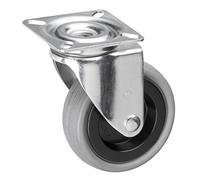 Metafranc Rueda giratoria de 75 mm de diámetro, placa de 60 x 60 mm, rueda de goma, superficie de rodadura suave, rodamiento de deslizamiento, capacidad de carga de 60 kg, ruedas de transporte, ruedas de muebles, ruedas de carga pesada, 800660