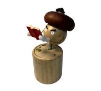 MetaHrystynx Figura de lectura de hongos de madera, decoración de escritorio, adorno de madera con cabeza de sacudida de primavera, recargable, alivio del estrés, pantalla interactiva para oficina