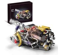 MetaHrystynx Juego de bloques de construcción de motor, modelo de motor de coche deportivo que funciona, kit de montaje mecánico de metal con aplicación controlada, luz LED y dispositivo de