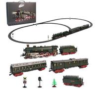 MetaHrystynx Juego de tren eléctrico de aleación para adultos, locomotora de vapor de tren eléctrico vintage de Navidad con carro, pista larga, luces y sonidos, regalo para Navidad y cumpleaños (verde