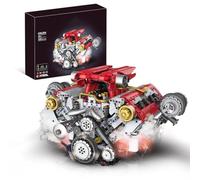 MetaHrystynx V-8 - Juego de bloques de construcción de motor, modelo de motor V-8 que funciona, kit de montaje mecánico de metal con control por aplicación, luz LED y dispositivo de pulverización