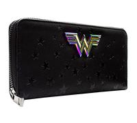 Metahuman Wonder Woman Emblema Metálico Iridiscente Estrellas en Relieve Cartera Clutch Bolsillo para Monedas & Tarjetero, Negro