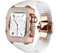 Metal And Diamond Watch Case+Rubber Watch Strap Mod Kit，For Series 8 7 6 5 4 SE，Luxury Delicate Sport Rubber Band Modification Kit，For iWatch 40mm 41mm
