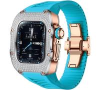 Metal And Diamond Watch Case+Rubber Watch Strap Mod Kit,For Series 8 7 6 5 4 SE,Luxury Delicate Sport Rubber Band Modification Kit,For iWatch 40mm 41mm