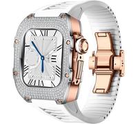 Metal And Diamond Watch Case+Rubber Watch Strap Mod Kit，For Series 8 7 6 5 4 SE，Luxury Delicate Sport Rubber Band Modification Kit，For iWatch 40mm 41mm