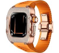 Metal And Diamond Watch Case+Rubber Watch Strap Mod Kit，For Series 8 7 6 5 4 SE，Luxury Delicate Sport Rubber Band Modification Kit，For iWatch 40mm 41mm