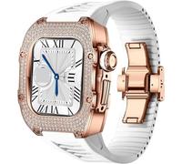 Metal And Diamond Watch Case+Rubber Watch Strap Mod Kit，For Series 8 7 6 5 4 SE，Luxury Delicate Sport Rubber Band Modification Kit，For iWatch 40mm 41mm