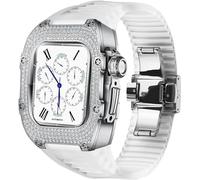 Metal And Diamond Watch Case+Rubber Watch Strap Mod Kit，For Series 8 7 6 5 4 SE，Luxury Delicate Sport Rubber Band Modification Kit，For iWatch 40mm 41mm