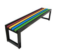 Metal Backless Garden Bench - Weather Resistant Iron Outdoor Seating for Balcony, Park, and School(Black+Rainbow,40W100L45H)