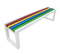 Metal Backless Garden Bench - Weather Resistant Iron Outdoor Seating for Balcony, Park, and School(White+Rainbow,40W150L45H)