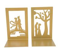 Metal Book Divider Thicken AntiSlip Bookend Heavy Duty Proof Desktop Organizer for Home Office Library School Iron Material 6.7 Inch 2 Pack (Flower stand + meeting on the bridge)
