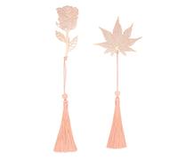Metal Bookmarks Hollow Rose Gold Electroplated Stainless Steel Flower Leaf Style with Tassel for Office School Readers Teachers Students 2Pcs 18.7cm 21cm