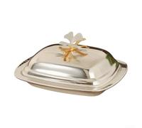 Metal Butter Dish Gold Ginkgo Leaf Ornament(Silver)