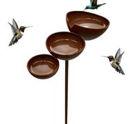 Metal Butterfly Feeder Watering Station Rain Catcher Bird Bath Stake 3-Tie | Rustic, rustproof iron 3-tier watering station features shallow pools for butterflies, bees, and hummingbirds to hydrate.