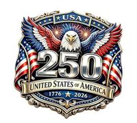 Metal Car Emblem - Self-Adhesive All-Weather 250th Commemorative Car Badge | Red White Blue Metal Decal Sticker | For Sedan, SUV, RV, Hood, Door, Travel, Road Trips & Parades Use