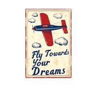 Metal Cartel Puerta, Amante De Los Aviones, Vuela hacia Tus Sueños, Placa Metálica Decorativo, Duradero Letreros De Advertencia para Decoración Oficina Cocina, 20X30Cm