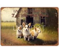 Metal Cartel Puerta, Corgi Clásico Vive como Si Alguien Hubiera Dejado La Puerta Abierta, Placa De La Pared Póster Protección UV, Duradero Letreros De Seguridad para Cocina Oficina, 20X30Cm
