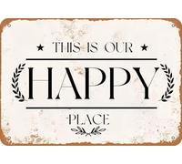 Metal Cartel Puerta, Este Es Nuestro Lugar Feliz, Placa Metálica para La Pared Protección UV, Decorativo Letreros De Advertencia para Garaje Cocina Oficina, 20X30Cm