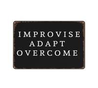 Metal Cartel Puerta Improvisar, adaptarse y superar Cartel de Chapa Metálica Retro Placa metálica para Cafetería Oficina Bar S