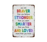 Metal Cartel Puerta, Resistente Cartel De Chapa Metálica, Eres Más Valiente De Lo Que Crees, Más Fuerte De Lo Que Pareces, Más Inteligente, Aula Positiva, Placa De La Pared Póster Bar, 20X30Cm