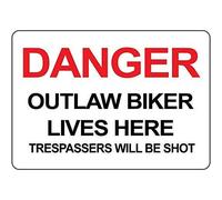 Metal Cartel Puerta, Resistente Cartel Placa, Peligro: Motociclista Fuera De La Ley Vive. Los Intrusos Serán Fusilados., Placa Metálica para La Pared para Garaje Cafetería, 20X30Cm