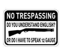 Metal Cartel Puerta, Retro Cartel De Chapa Metálica, Prohibido El Paso - Entiendo Inglés ¿Tengo Que Hablar Calibre 12?, Placa De La Pared Póster para Oficina Cafetería Bar, 20X30Cm