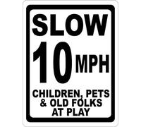Metal Cartel Puerta, Retro Cartel Metálico, Tráfico Lento, Velocidad De 10 mph, Niños, Mascotas Y Personas Mayores Jugando, Placa De La Pared Póster para Bar Garaje Cafetería, 20X30Cm