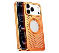 Metal Case For iPhone 17/17 Air/17 Pro/17 Pro MAX, Aviation Aluminum Hollow Magnetic Cool Shell, Heat Dissipation Armor Protection Cover(Orange,17 Pro MAX)
