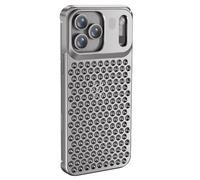 Metal Case For iPhone 17/17 Air/17 Pro/17 Pro MAX, Aviation Aluminum Hollow No Frame Cool Shell, Heat Dissipation Flash Protection Phone Cover(Gray,17)
