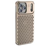 Metal Case For iPhone 17/17 Air/17 Pro/17 Pro MAX, Aviation Aluminum Hollow No Frame Cool Shell, Heat Dissipation Flash Protection Phone Cover(Brass,17)