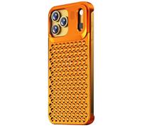 Metal Case For iPhone 17/17 Air/17 Pro/17 Pro MAX, Aviation Aluminum Hollow No Frame Cool Shell, Heat Dissipation Flash Protection Phone Cover(Orange,17)