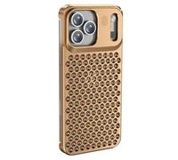 Metal Case For iPhone 17/17 Air/17 Pro/17 Pro MAX, Aviation Aluminum Hollow No Frame Cool Shell, Heat Dissipation Flash Protection Phone Cover(Gold,17 Pro MAX)