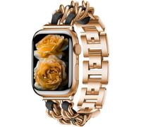 Metal Chain Band Compatible with Apple Watch Ultra3/2/1 SE3/2/1 Series11/10/9/8/7/6/5/4/3/2/1 Brazalete Estilo Western para Mujer 38/40/41/42/44/45/46/49mm - Oro Ros Cuero