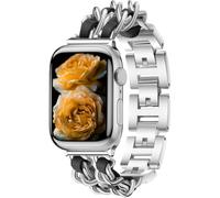 Metal Chain Band Compatible with Apple Watch Ultra3/2/1 SE3/2/1 Series11/10/9/8/7/6/5/4/3/2/1 Brazalete Estilo Western para Mujer 38/40/41/42/44/45/46/49mm - Plat Cuero