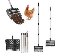 Metal Chicken Coop Scooper, Long Handle Sand Sifting Tool, 15.7 Inch Mesh Rake with Durable Build, High Efficiency Sand Sifter, Farm Accessory with Industrial Style, Tool for Backyard and Barn